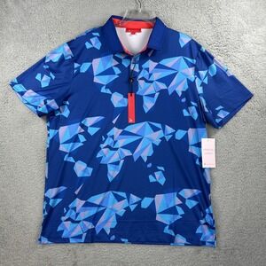 Redvanly Polo Shirt Mens XL Blue Geometric Bond Performance Golf Active Tech NEW